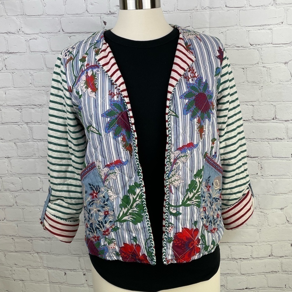 John Mark Quilted Patchwork Floral/Striped Women’s Jacket Multicolor SMALL